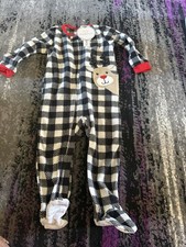 Boys Carter's Red Black Buffalo Plaid Reindeer Pajamas Christmas Sz 18 Mos