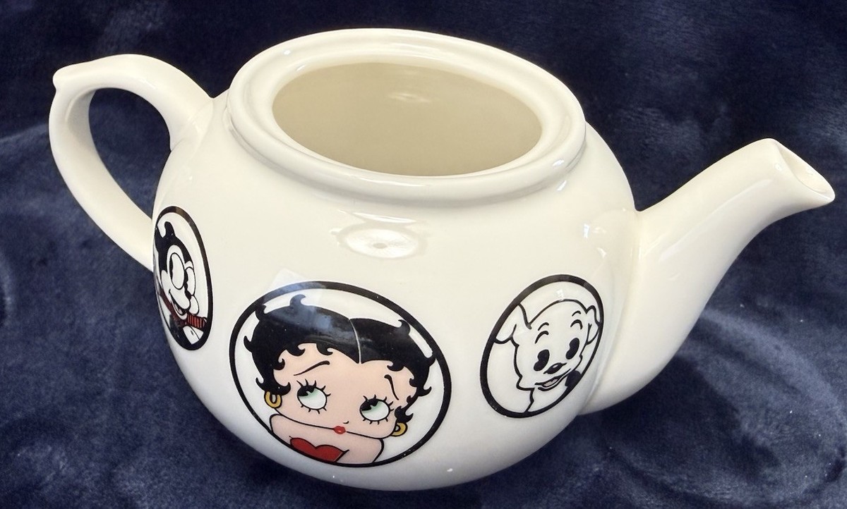 2003 Betty Boop Tea 4 You Tea Set, Pot, Lid, Rack, 4 Plates & 4