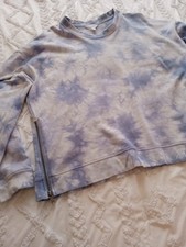 Women  s Tie Dye Blue Sweatshirt /Sweater Top w/Side Zippers /Time And Tru Sz. Lg