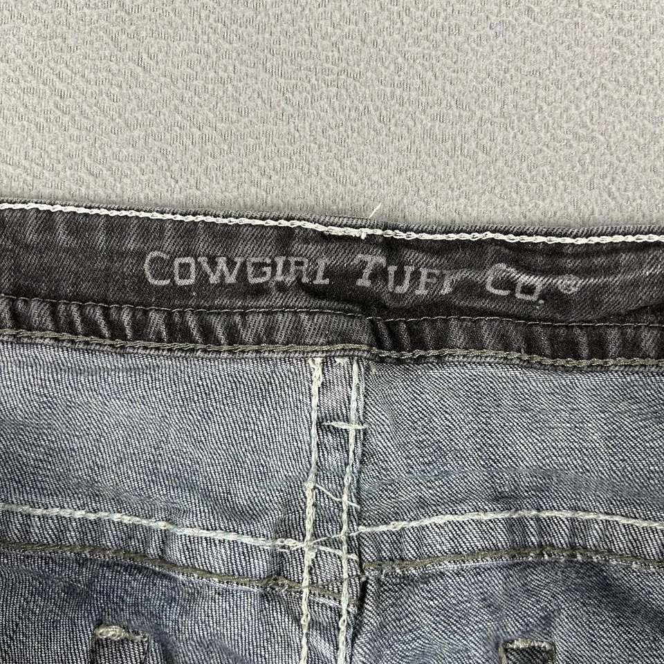 Cowgirl Tuff Co Jeans Womens 33x33 Blue Red White Tuff Distressed Bootcut - Image 4 of 4