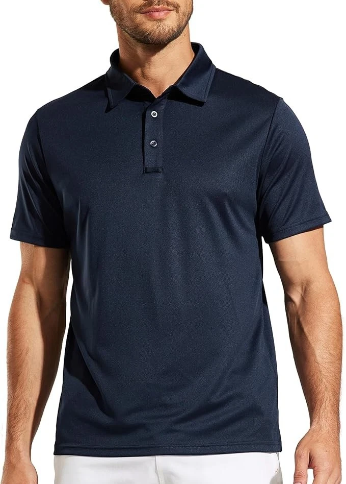 MIER Men's Quick Dry Polo Shirts Polyester Collared 2 pack Black Navy Medium