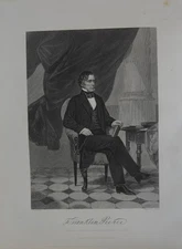 Antique Art Engraving US President Franklin Pierce Original 1862 History