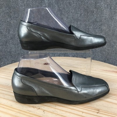 Easy Spirit Shoes Womens 8.5 B  Treasure2 Loafer Leather Silver Black Slip On