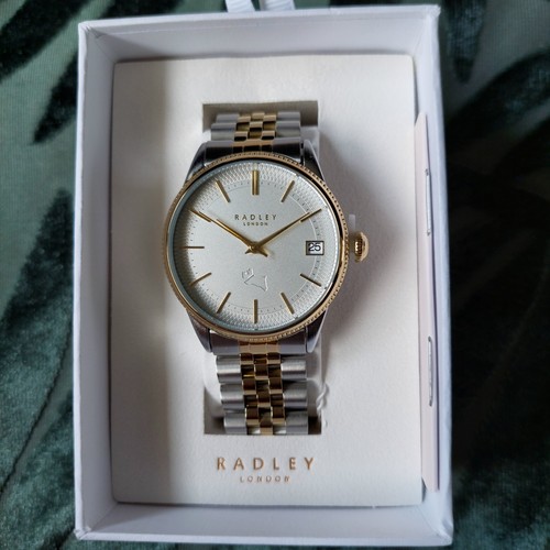 RADLEY Ladies Two Tone Plated Coin Edge Bezel Date Bracelet Watch...