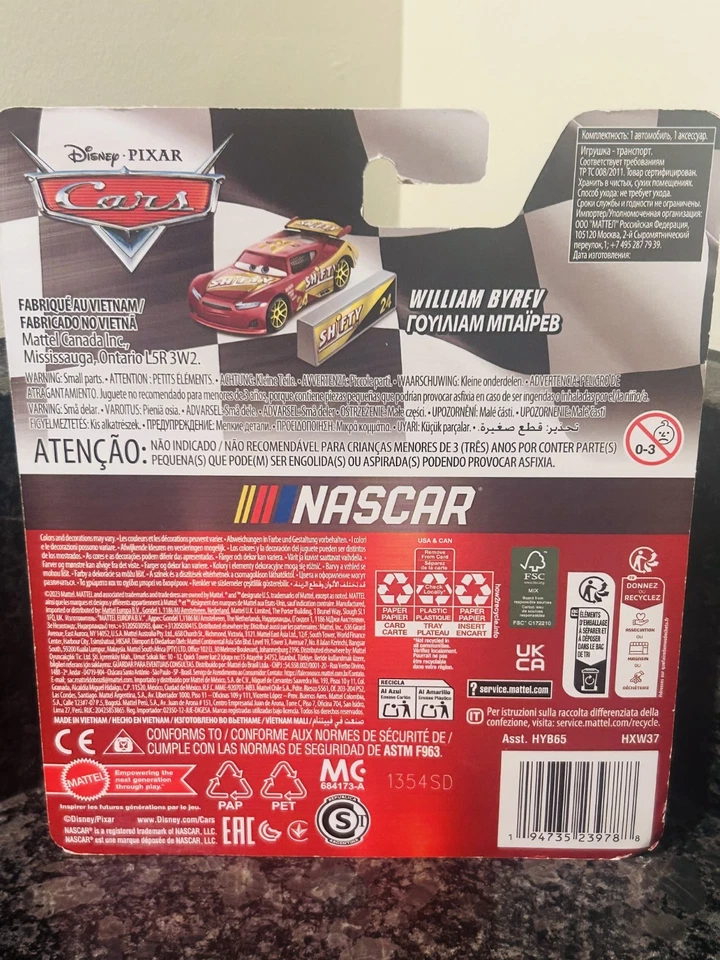 DISNEY PIXAR CARS NEW FOR 2024 NASCAR WILLIAM BYREV METAL 1:55 SCALE DIECAST - Image 3 of 3