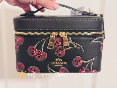 Coach Cosmetic Makeup Case With Cherry Print Black Large Travel