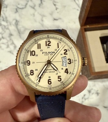 Filson x Shinola Mackinaw Field Watch 38mm Brass PVD White Dial F0120004452