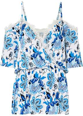 Could-Shoulder-Shirt mit Spitze Gr. 36/38 Lichtblau Bedruckt Damen Bluse Neu*