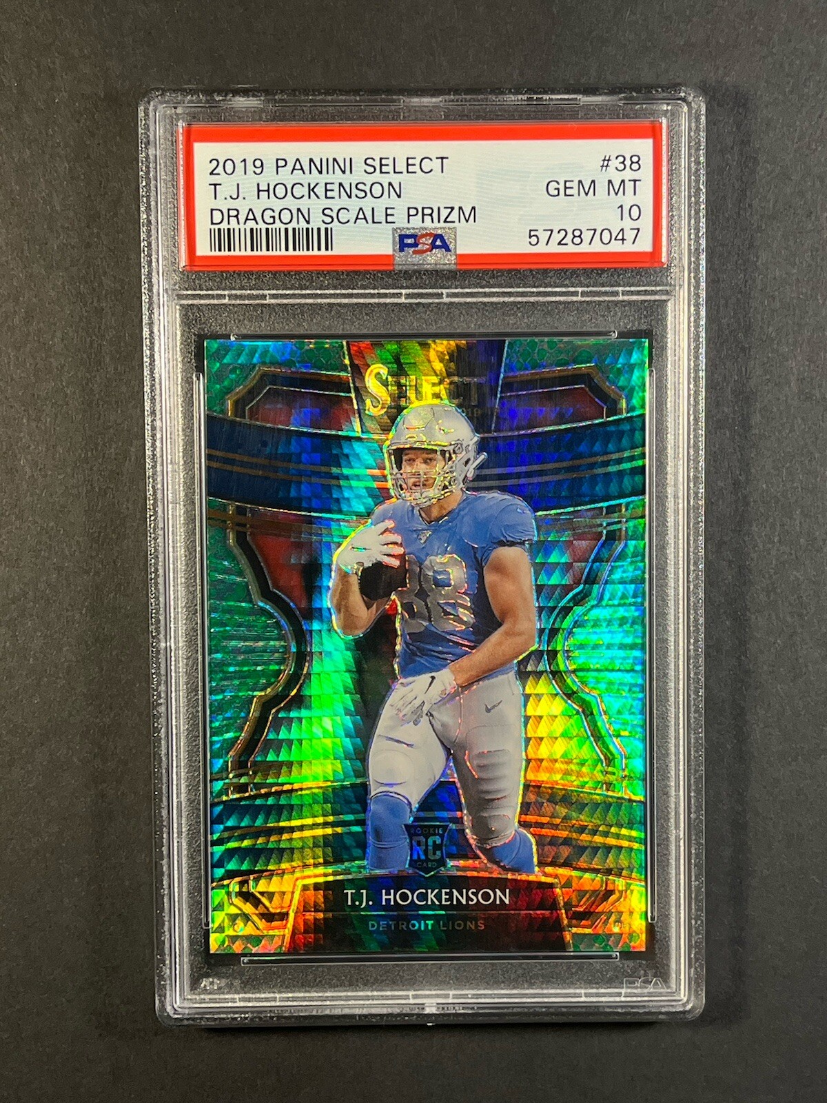 TJ Hockenson 2019 Panini Select Concourse Dragon Scale Prizm #/88 Rookie PSA 10