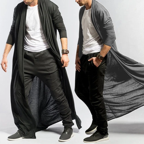 Full Length Adult Mens Baggy Casual Coat Cape Loose Long Cardigan Cloak Tops - Picture 5 of 13