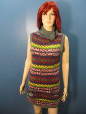 S multi color acrylic knit SWEATER dress by TWENTY ONE - large button / pockets
