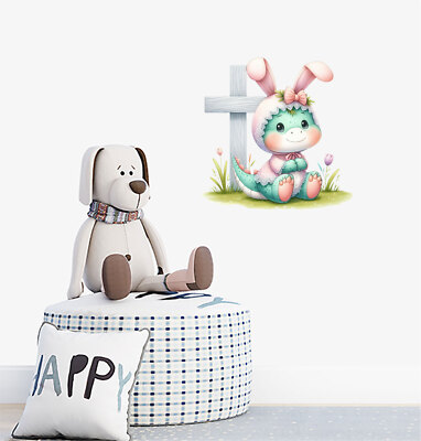 Ostern Dinosaurier Ei Blume Wandbild Schlafzimmer bunte Vinyl Aufkleber Abziehbilder a8608