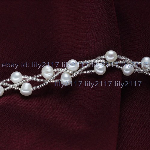 8-Row White Freshwater Cultured Pearl Bracelet – 7.5 Inches, Silver Plated, Baroque Style