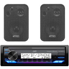 JVC KD-X38MBS 1 DIN Bluetooth USB LED Stereo Receiver, 2x Enrock 4'' Speaker