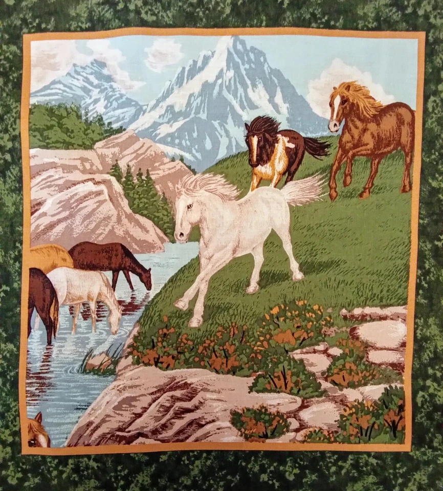 Kit de tela para caballos de colección panel de almohada con respaldo caballos ponis río correr oeste nuevo de Lote Antiguo Foto 4 de 4