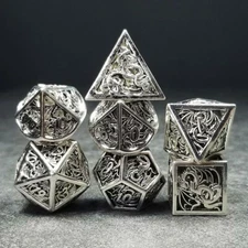 Sage's Dragonstones - Elder Dragon True Silver Hollow Metal Polyhedral Dice Set