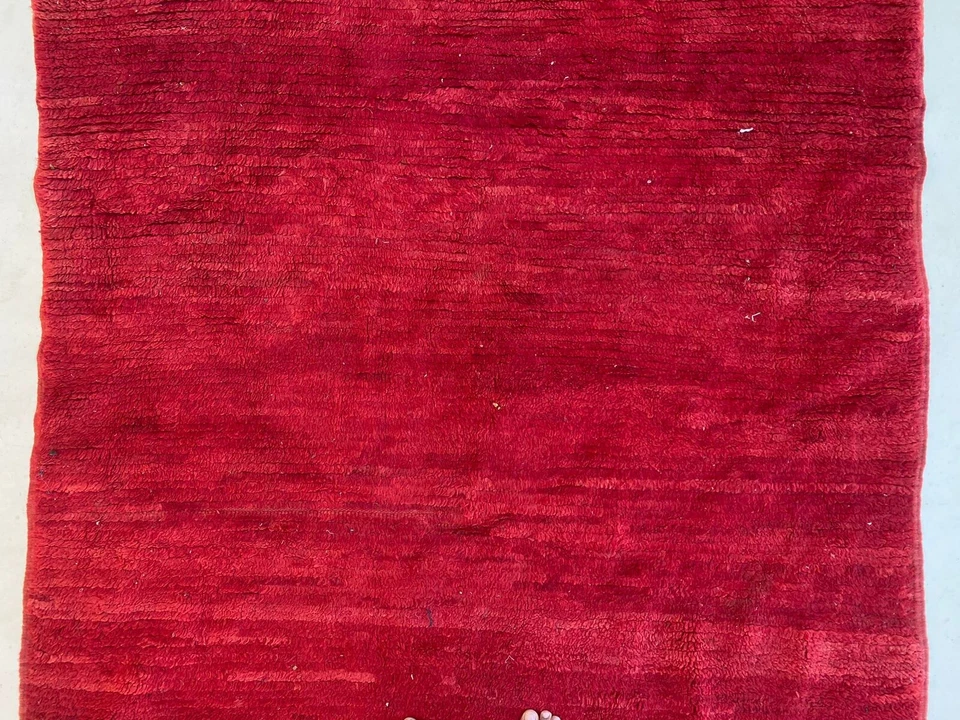 Alfombra bohemia corredor de entrada de lana roja, corredor de escalera hecho a mano 4,7x6 pies Foto 3 de 4