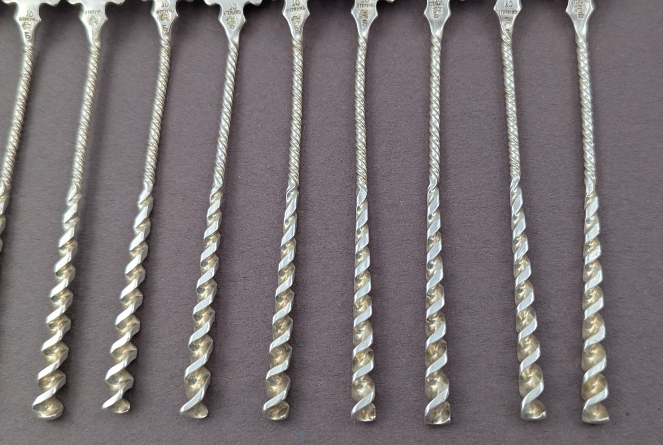 12 Square Twist by Whiting Sterling Silver Cocktail Fork Oyster Forks Set 5.5"