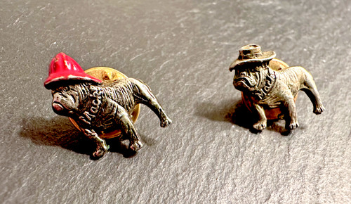 TWO VINTAGE MACK TRUCK BULLDOG PINS - FIREMAN'S HELMUT & HAT D55
