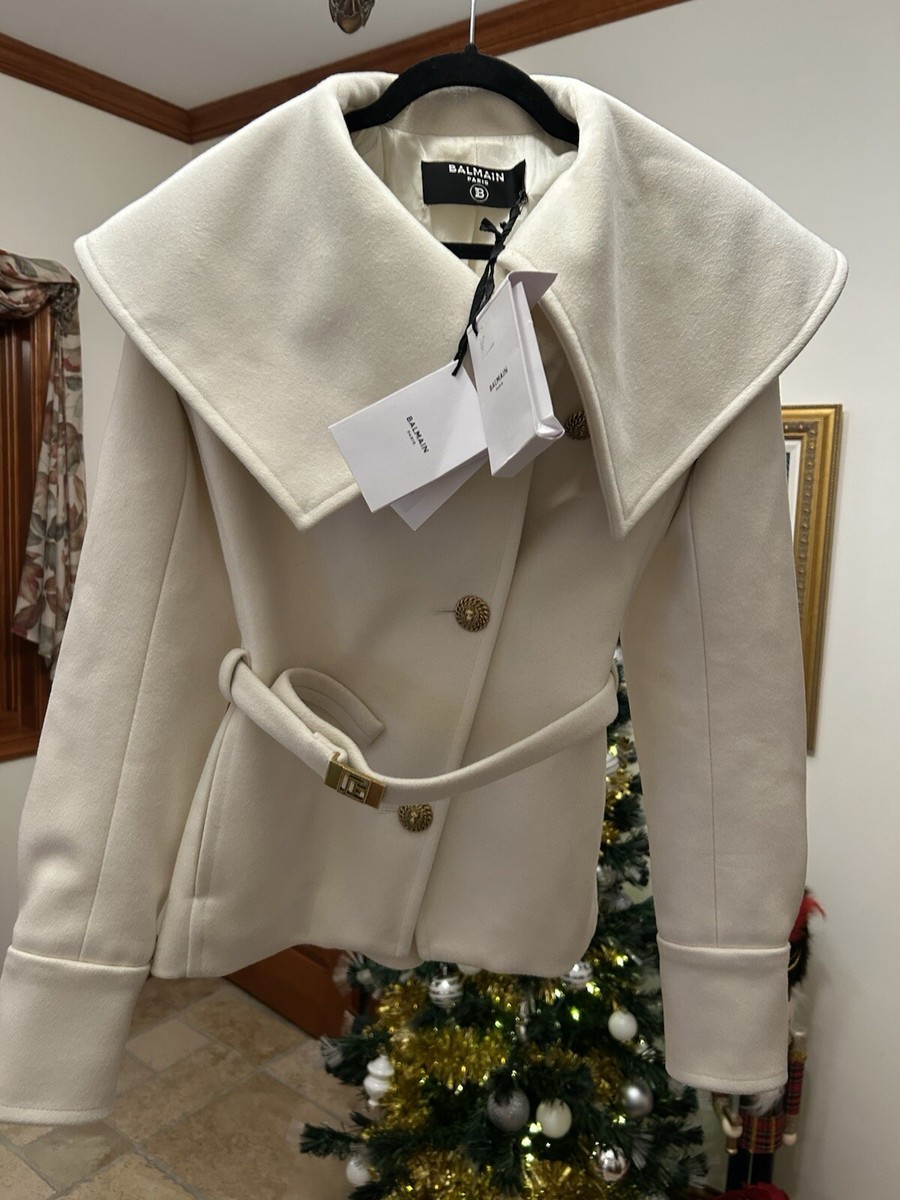 Women's Balmain asymmetrical virgin wool belted jacket size