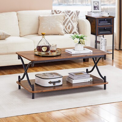 Coffee Tea Table Center Console Table With Wood Storage Shelf For Living Room