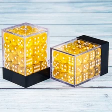 NEW Dice Cube Set of 36 D6 (12mm) - Translucent Yellow w/ white pips