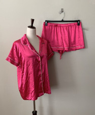 NWT INC INTERNATIONAL CONCEPTS Sz L Satin Notch-Collar Shorts Pajamas Set Pink