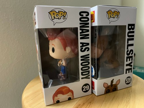 Funko Pop Toy Story Conan As Woody #26 SDCC Exclusive & Bulleye (Flocked) #520 - Picture 2 of 11