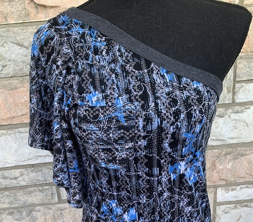 Free People Blue Ruffled sleeve One Shoulder Short Sleeve T-Shirt Woman’s Sz M - Picture 4 of 9