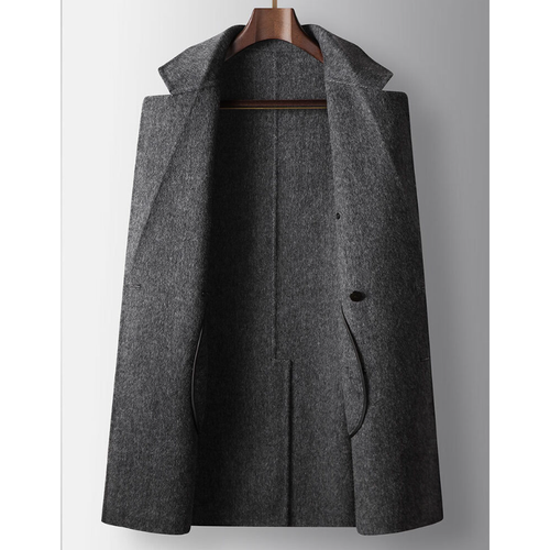 Men's Handmade Wool Business Formal Jacket Long Casual Warm Cashmere Trench Coat - Picture 8 of 20
