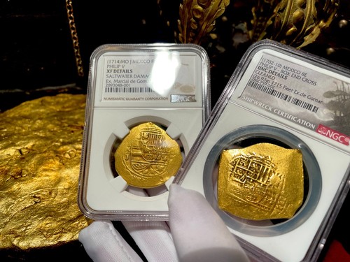 MEL FISHER COA MEXICO 1714 1715 FLEET SHIPWRECK 8 ESCUDOS NGC XF PIRATE GOLD - Picture 20 of 23