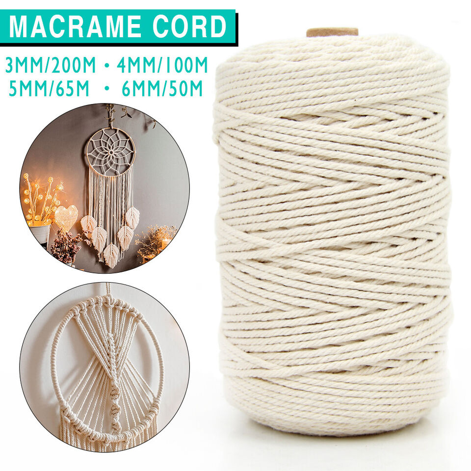 3/4/5/6mm Natural Cotton Twisted Cord Craft Macrame Artisan Rope Weaving Wire AU