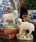 Fine Scarce XL 19C English Staffordshire Mantle Lamb Sheep Spill Vase Pair 7.4” — photo 3