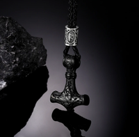 Nordische Halskette Thors Hammer Keltisch MjöLnir Vegvisir Wikinger Schwarz 60Cm