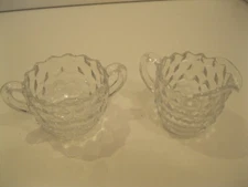 Clear Glass Cubist "American Pattern" Style Cream and Open Top Sugar Bowl Set