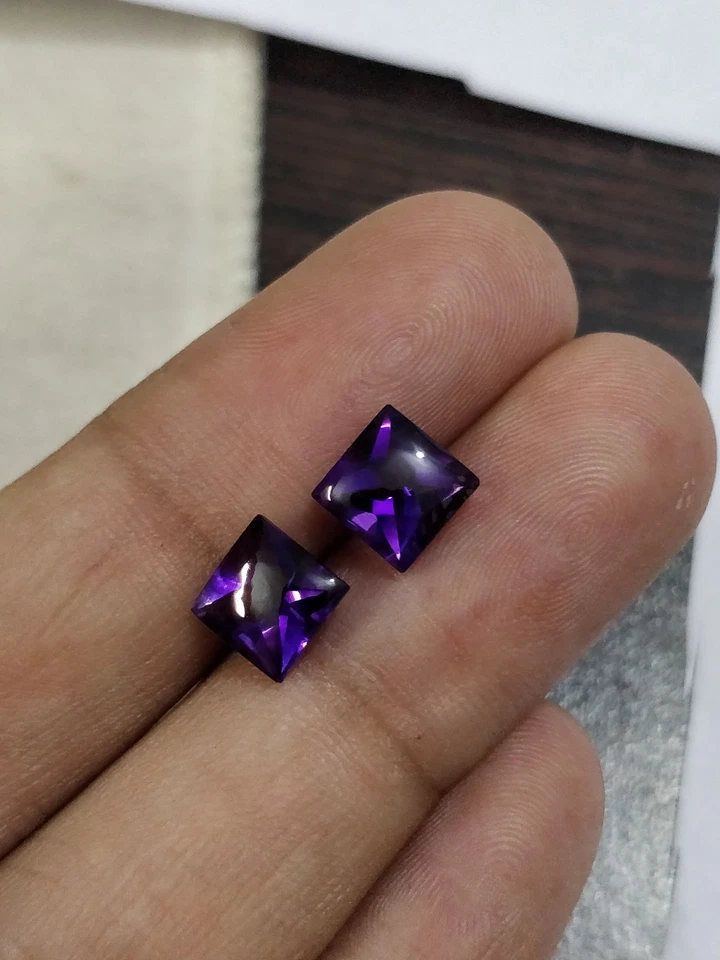 6 mm Buff top Square Natural African Amethyst pair matching stones Clean clarity - Image 2 of 4