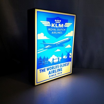 KLM Royal Dutch Airlines Vintage Style LED Lightbox - 7x9 Retro Aviation Lighted