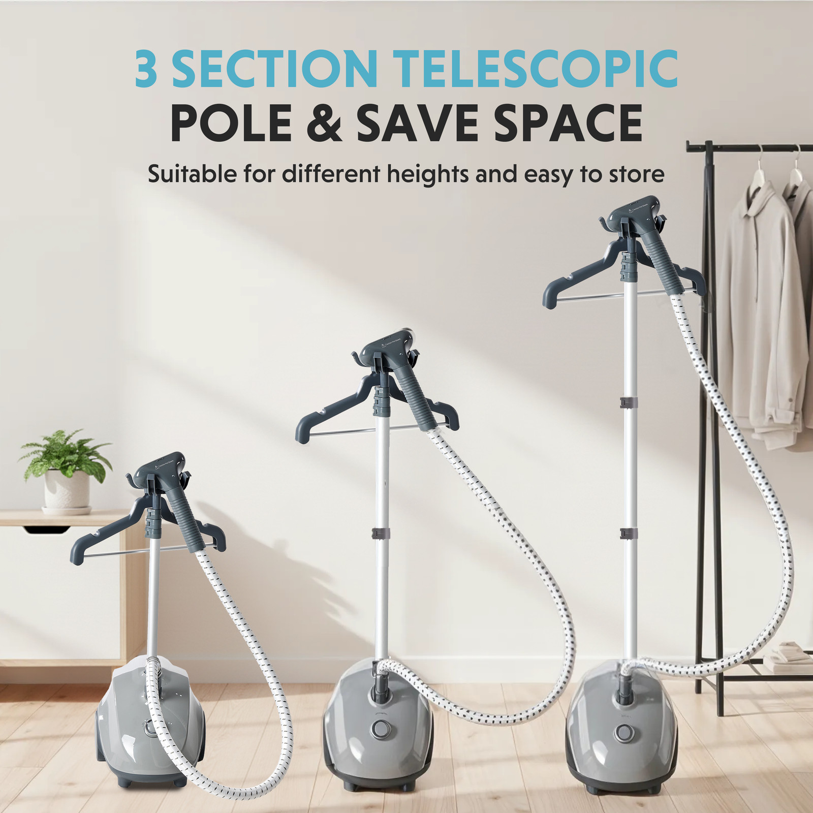 Standing Garment Steamer for Clothes with Wheels, 1500W Powerful Steam Grey