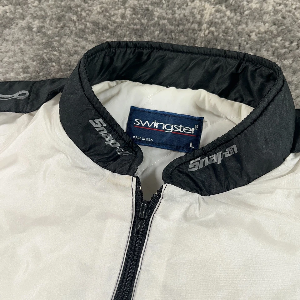 Chaqueta de Carreras a Presión De Colección Para Hombre Grande Blanca Roja Bloque de Color Hecha en EE. UU. Logo Años 90 Foto 4 de 4