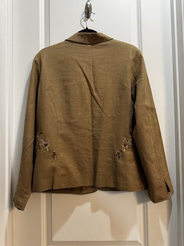 Coldwater Creek Brown Jacket/Blazer Embroidered/beaded Lined Linen Blend - Picture 5 of 6