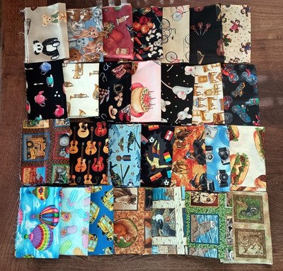 28 I Spy Novelty fabrics, 100% cotton, 1/8 yd+ each (3 1/2 yd+ total), no dupes
