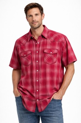 Foundry Supply Co Red White Plaid Short Sleeve Button Up Shirt Men's 3XL