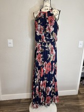 Bisou Bisou Womens Size 10 Navy Floral Maxi Dress Wedding Guest Formal Evening