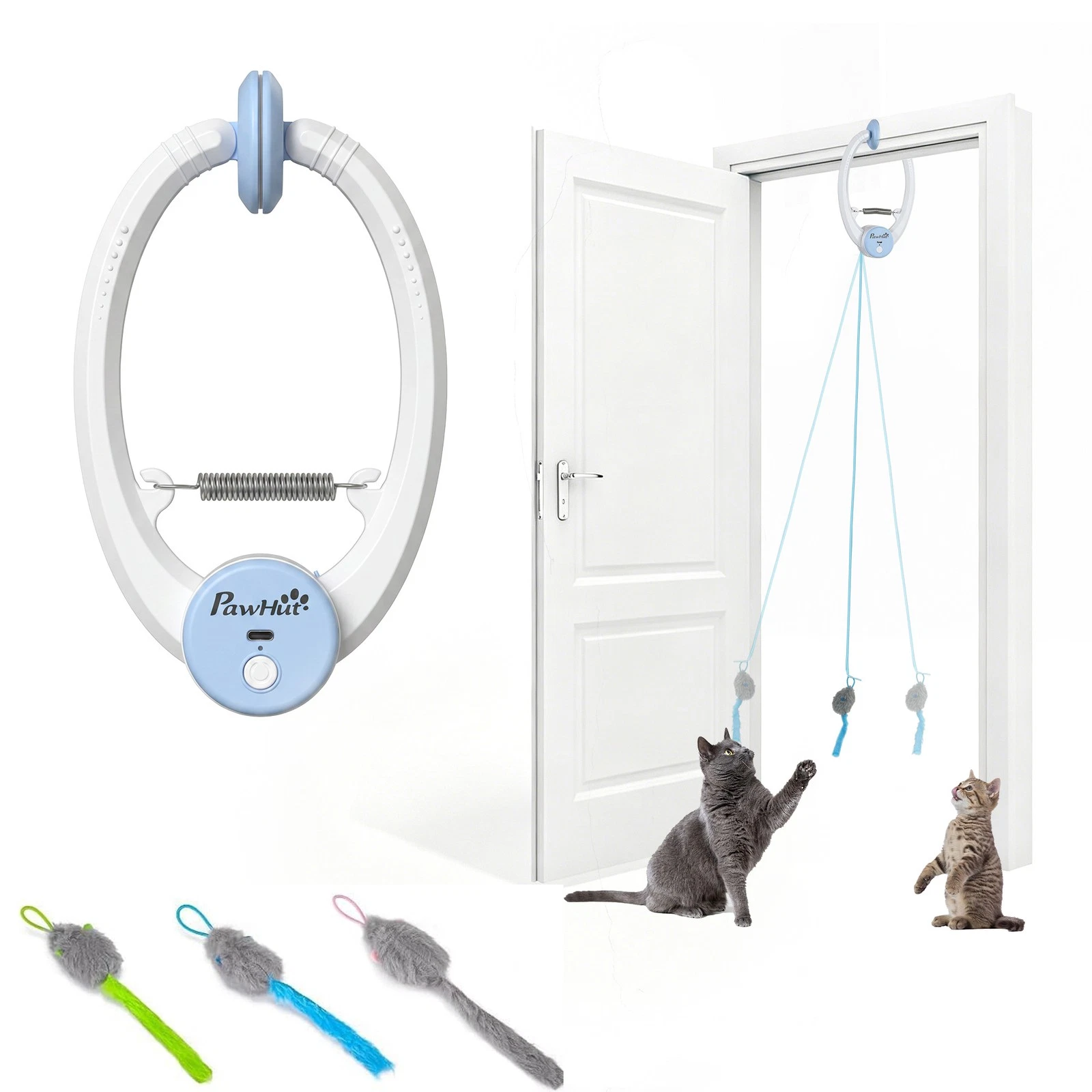 PawHut Interactive Cat Toys Door Hanging Automatic Cat Toy Mouse & Teaser