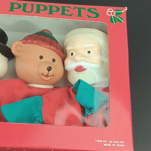 Vintage Christmas Hand Puppet Set In Original Box Santa Reindeer Snowman Angel - Picture 4 of 12