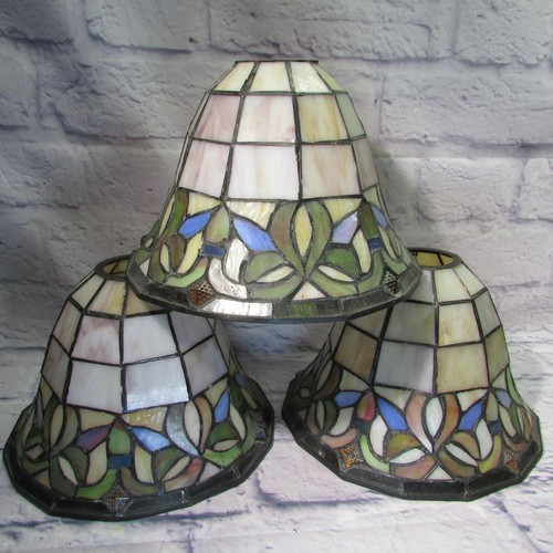 Tiffany Style Stained Glass Lamp Shades 3pc Empire Floral Multicolor Opalescent