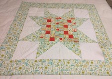 Handmade Patchwork Quilt Wall Hanging Star Block Pattern Nursery Bedding 42"x42"