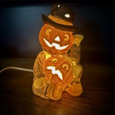 Vintage Porcelain Jack O Lantern Scarecrow Waving Lighted Halloween Decoration
