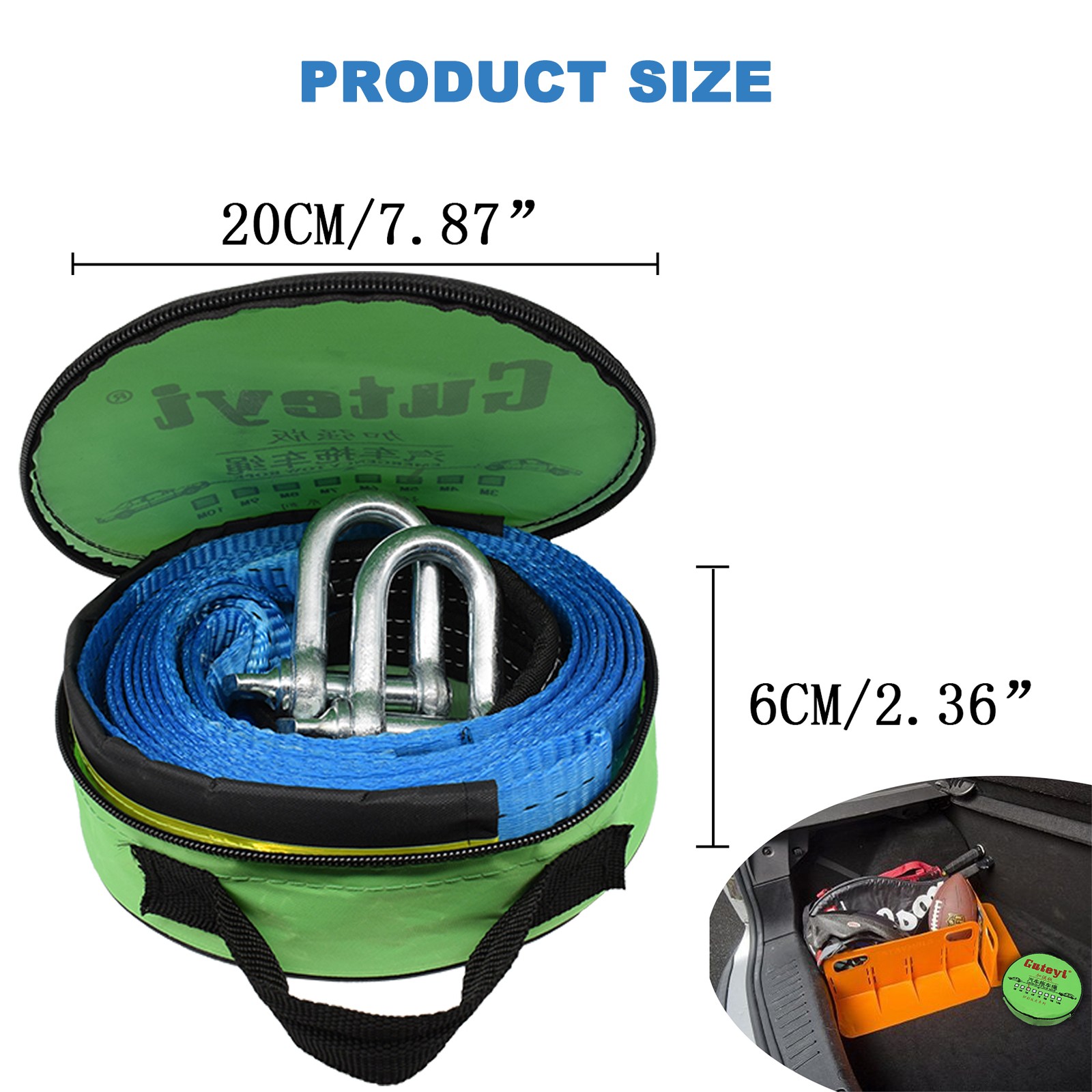 16' Heavy Duty Tow Strap Car Boat Trailer 17000Lb Towing Recovery Rope  Shackles