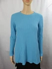 Barbara Wells Studio Crew Neck Pullover Ribbed Cashmere Sweater Teal Blue Sz S